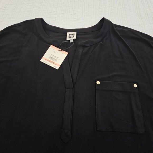 NEW Ann Klein Blouse Women's 2X Black V Neck Short Sleeve NWT Rivets Oversized - Picture 4 of 16